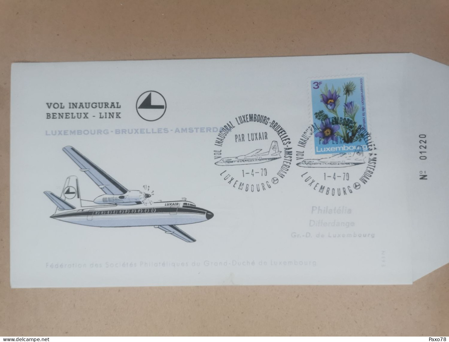FDC, Vol Inaugural, Luxembourg, Link 1970 . Cercle Differdange - Lettres & Documents