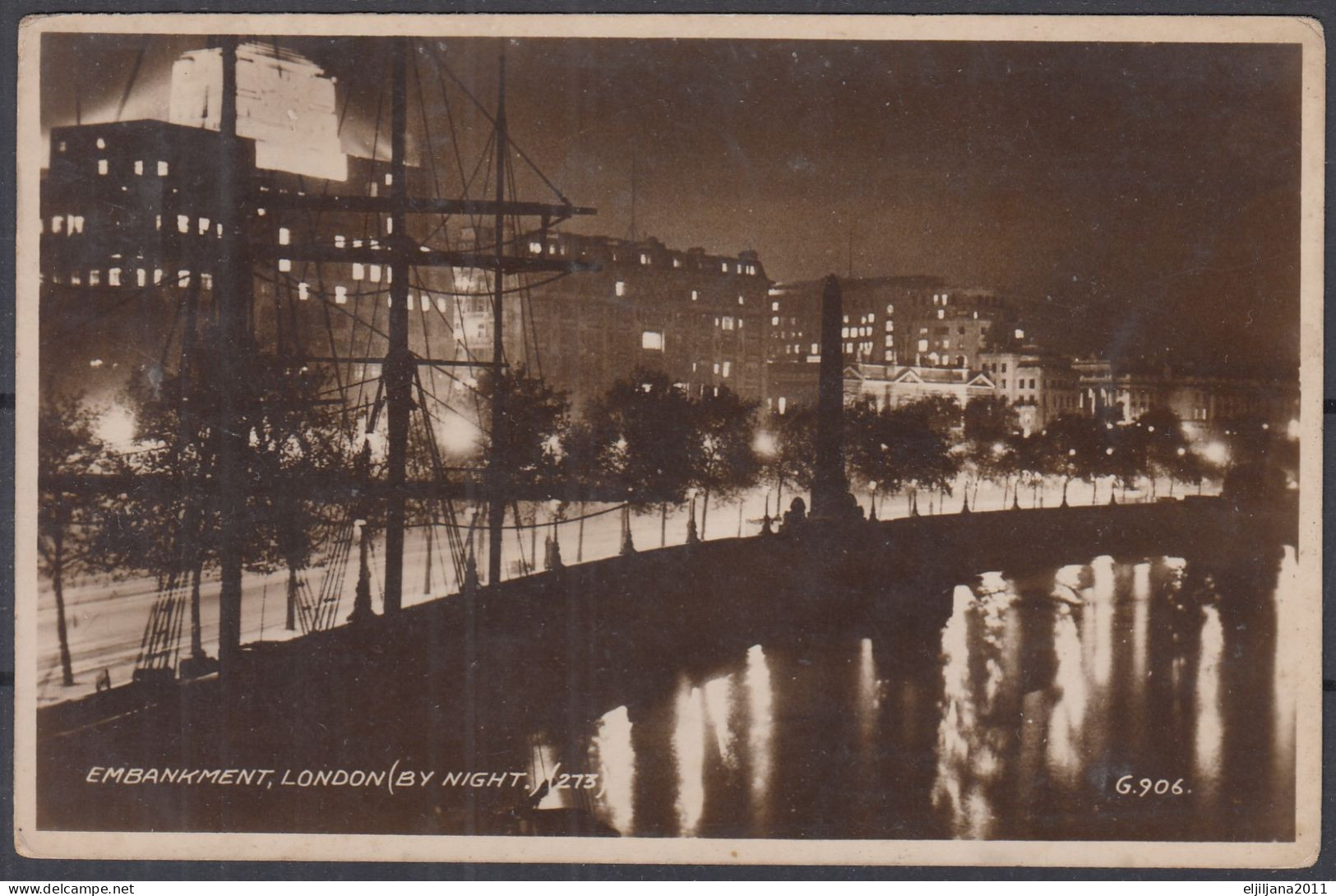 SALE !! 50 % OFF !! ⁕ GB Great Britain / UK 1936  KGV. Embankment, London - By Night  Postcard - River Thames