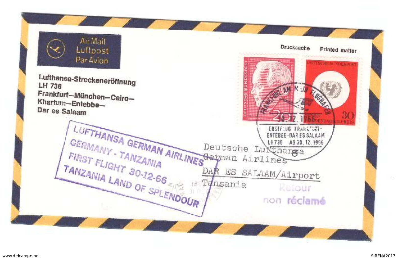 LUFTHANSA - FRANKFURT .........DAR ES SALAAM 1966 - FIRST FLIGHT - Numisbriefe