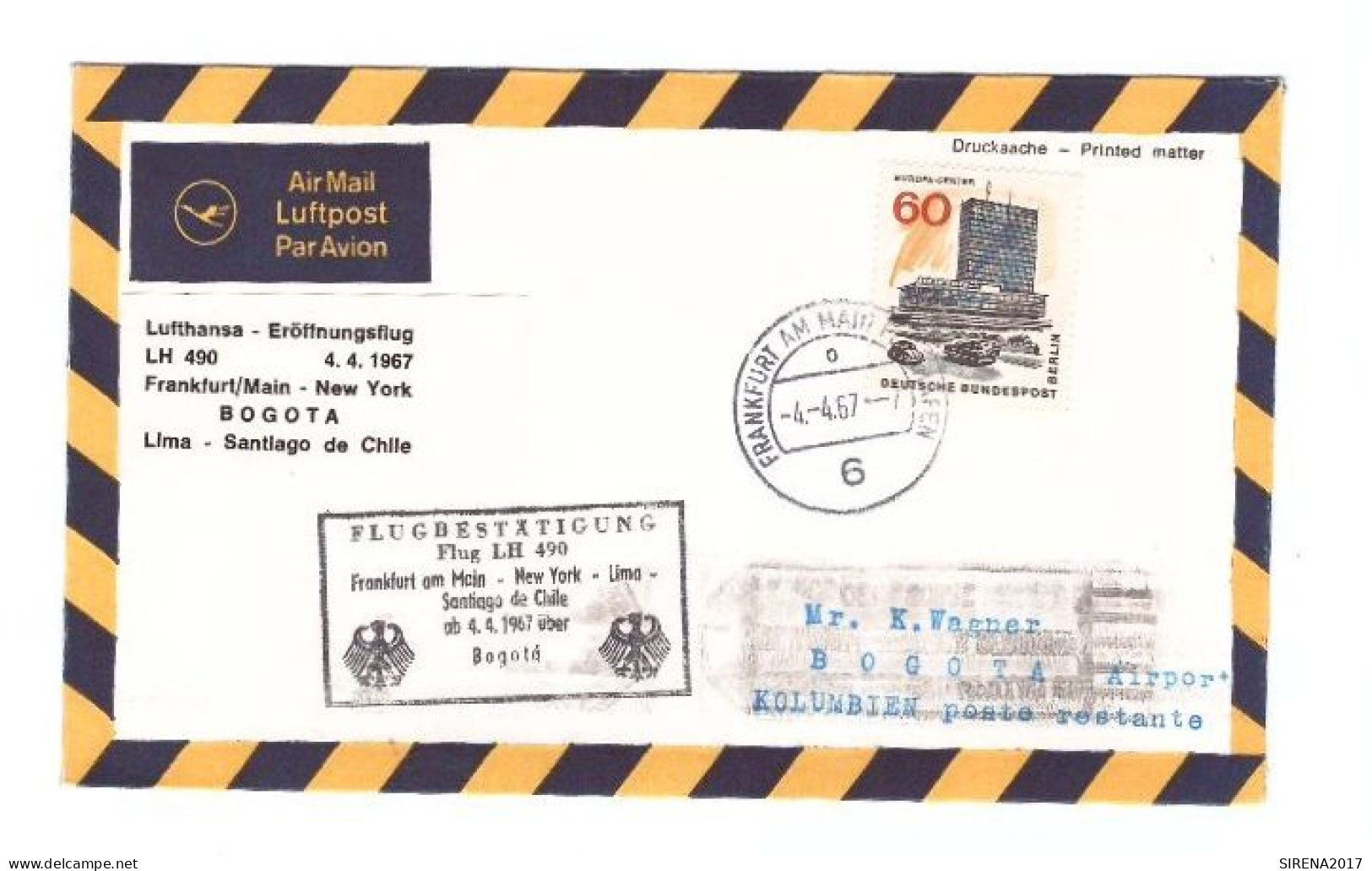 LUFTHANSA - FRANKFURT .........SANTIAGO DE CHILE 1967 - Numisbriefe