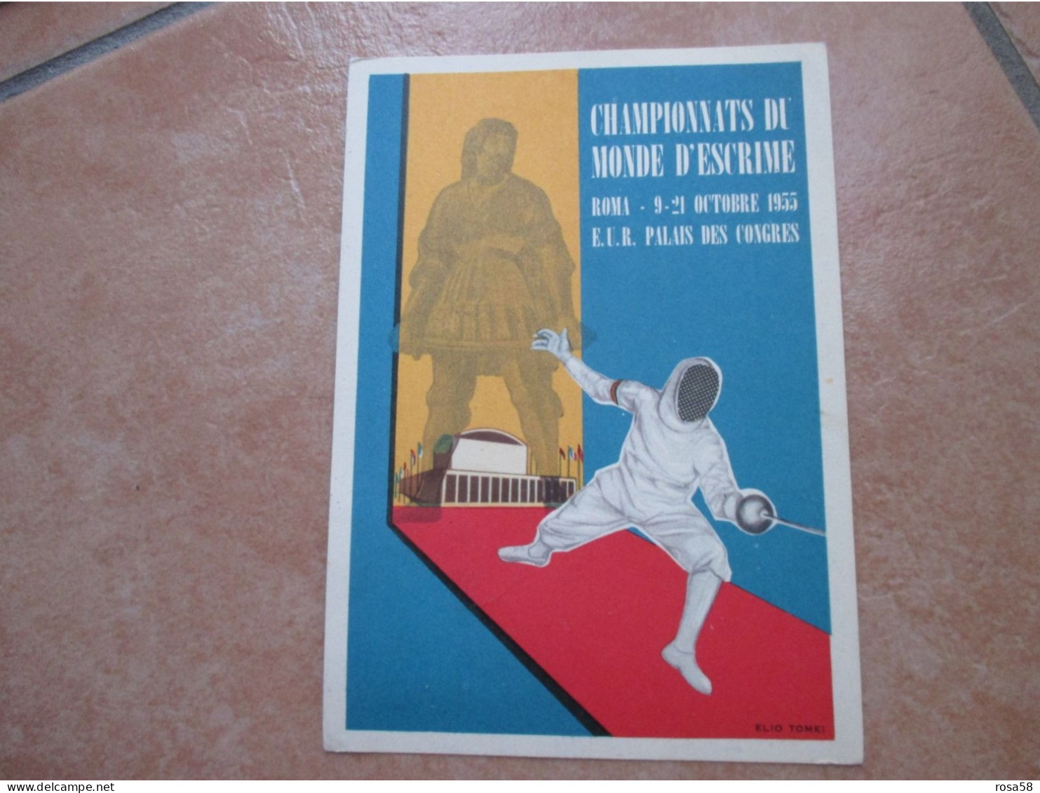 1955 Championnat Du Monde D'escrime ROMA Cartolina Ufficiale Illustratore ELIO TOMEI + Annullo Speciale - Escrime