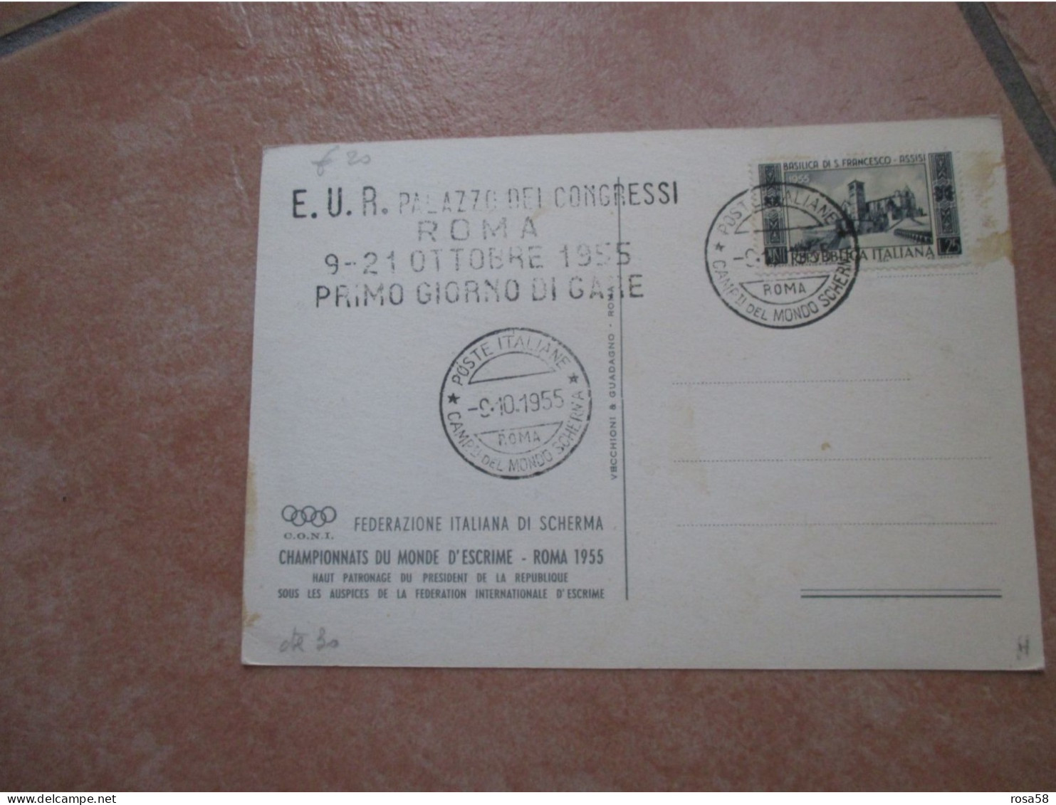 1955 Championnat Du Monde D'escrime ROMA Cartolina Ufficiale Illustratore ELIO TOMEI + Annullo Speciale - Escrime