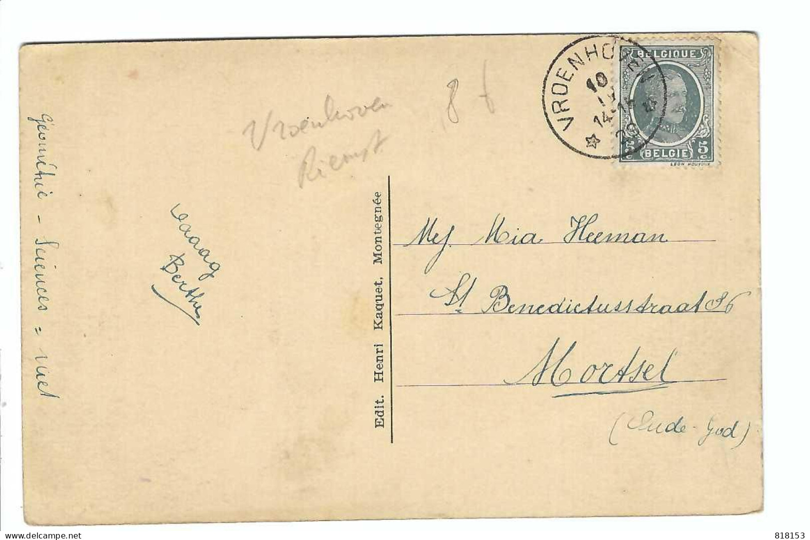 Vroenhoven  -  Kerk  Sterstempel  1929 - Riemst