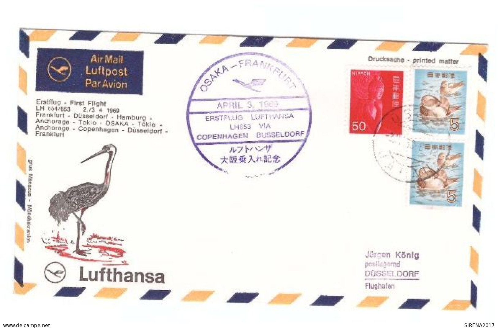 LUFTHANSA - FRANKFURT .........OSAKA 1969 - FIRST FLIGHT - Numismatische Enveloppen