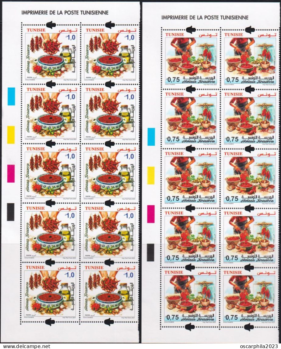 2023.Tunisie - émission N° 11, Harissa Tunisienne - Série Compléte  - Bande De 10 - 20V/  MNH***** - Légumes