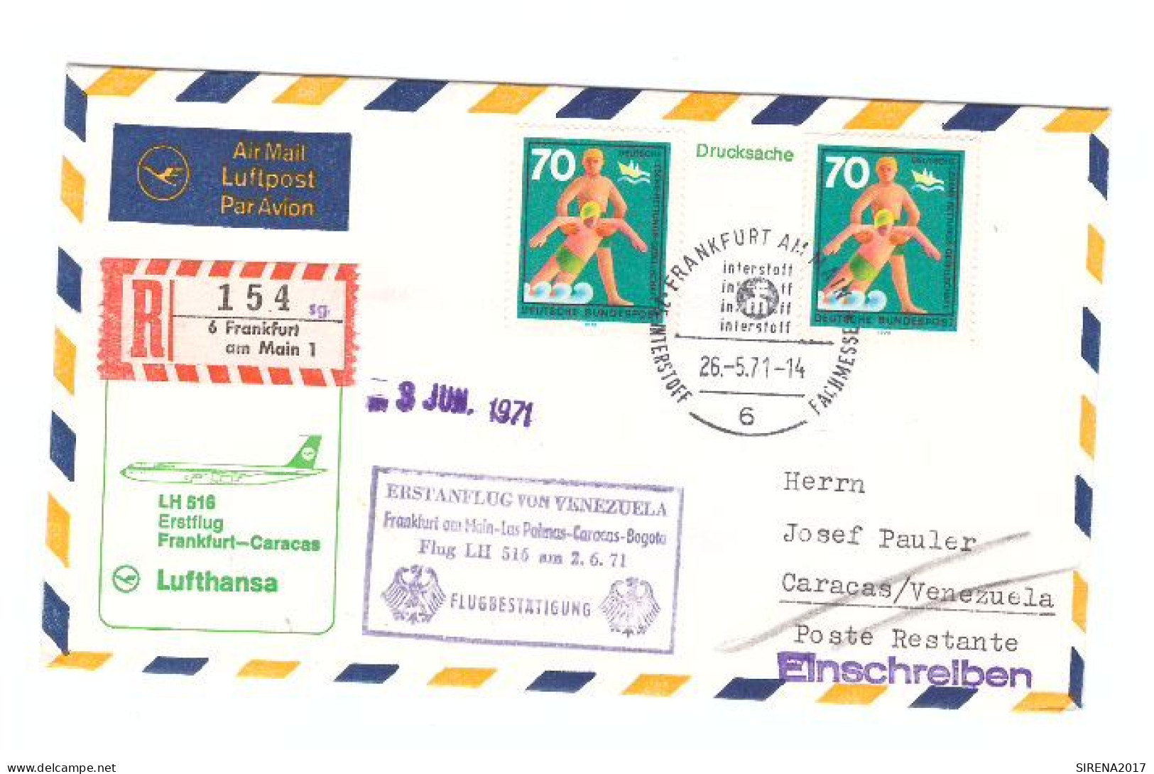 LUFTHANSA - FRANKFURT .........CARACAS 1971 - Numismatische Enveloppen