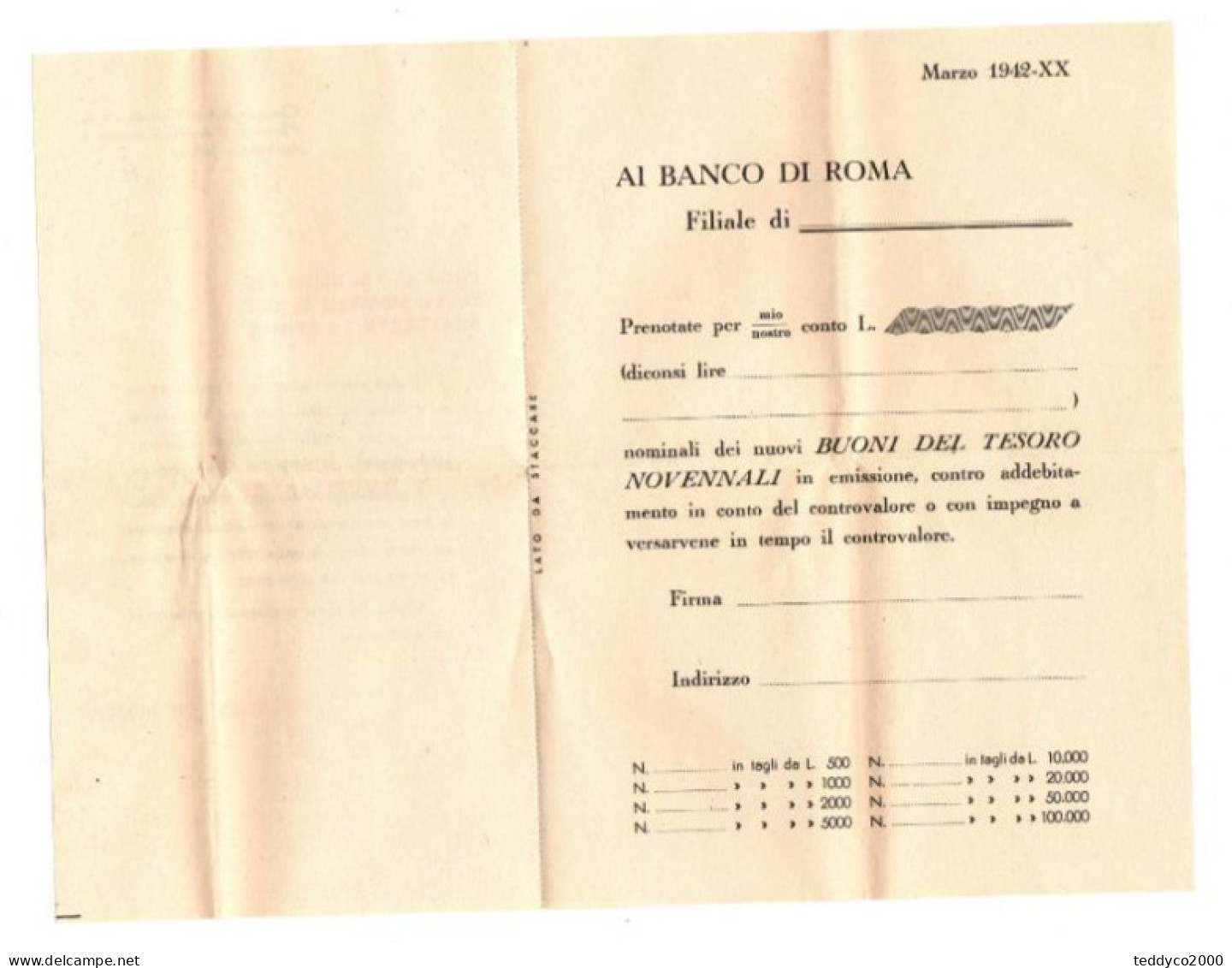 BUONI DEL TESORO 5% 1942-1951 BANCO DI ROMA - A - C