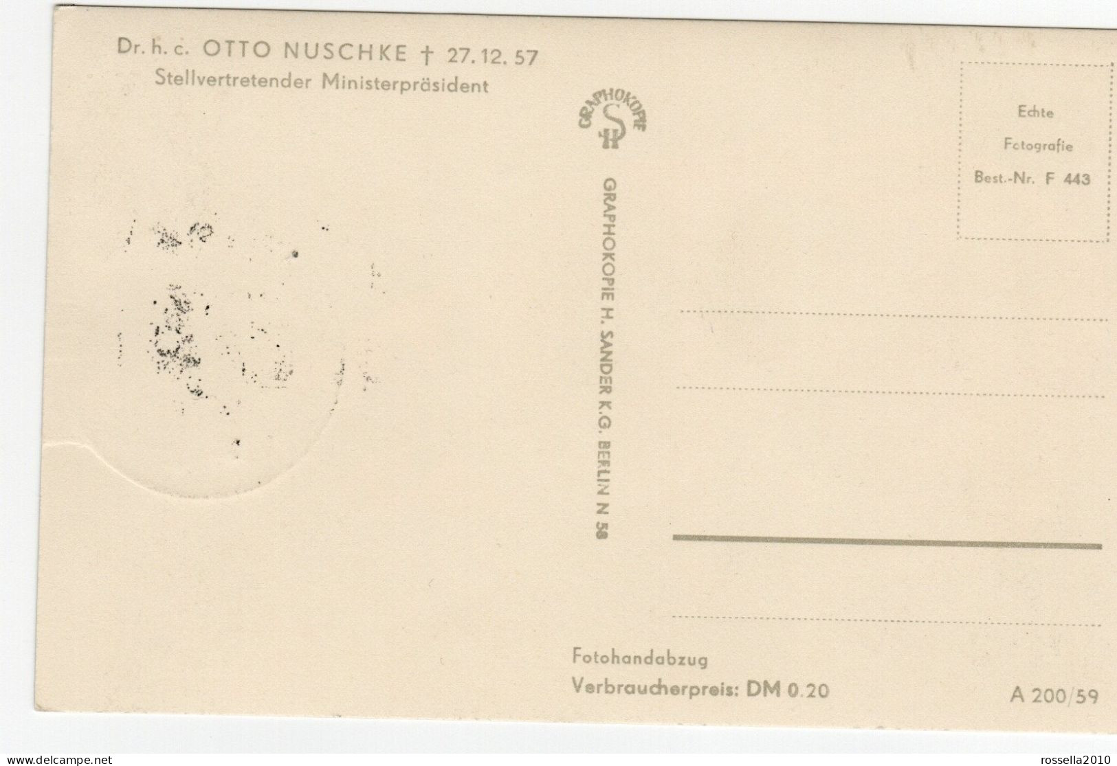 CARTOLINA MAXIMUM 1957 GERMANIA POLITICO OTTO NUSCHKE DEUTSCHLAND AK GERMANY POSTCARD - 1948-1960