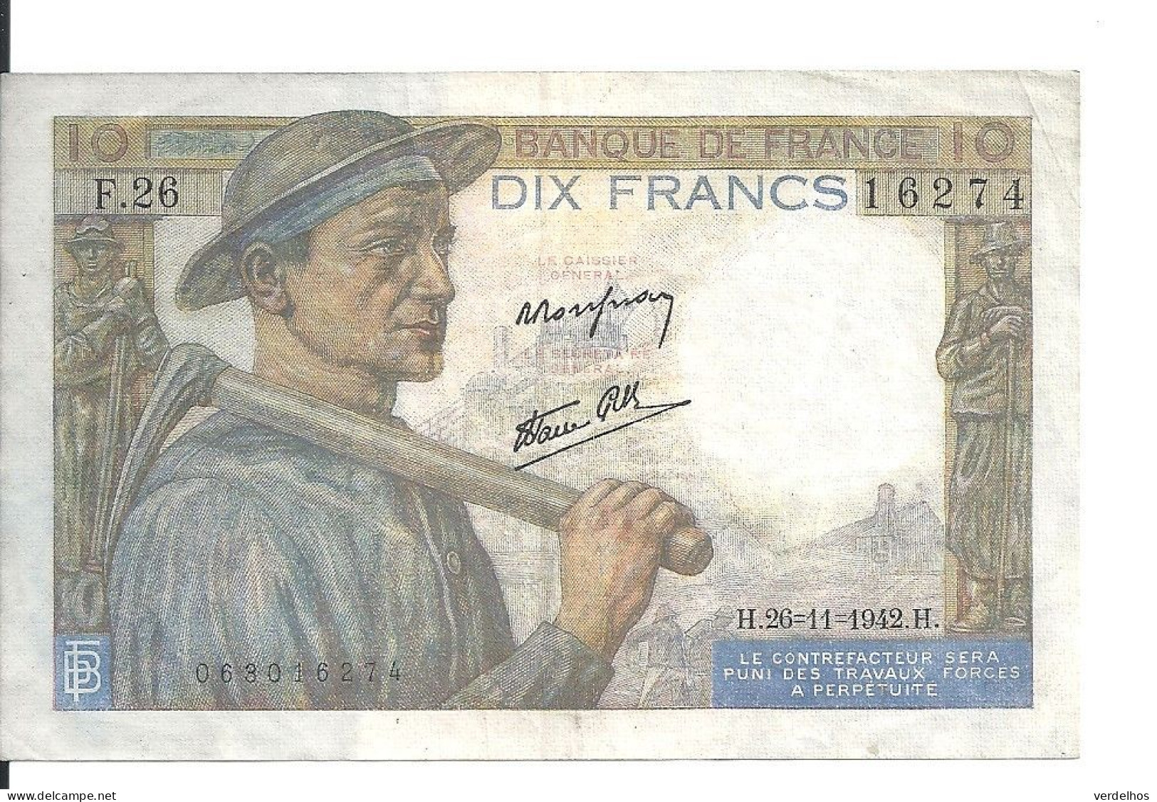 FRANCE 10 FRANCS 1942 VF P 99 C - 10 F 1941-1949 ''Mineur''