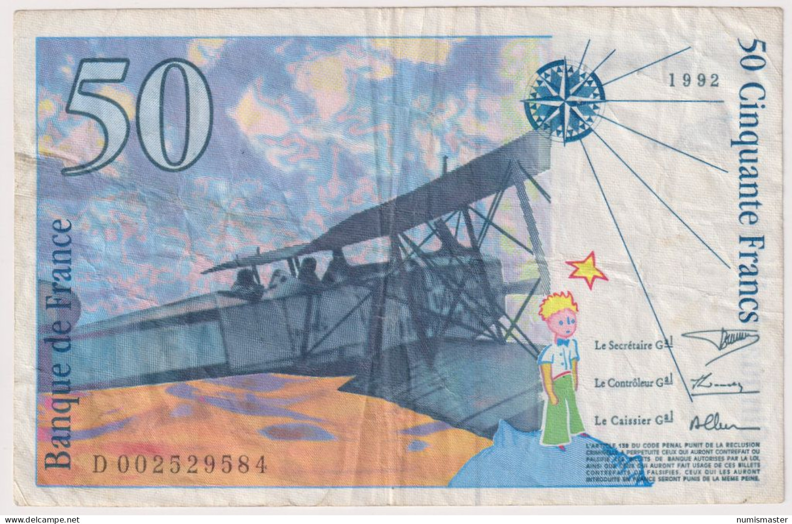 FRANCE , 50 FRANCS 1992 SERIE D - 50 F 1992-1999 ''St Exupéry''