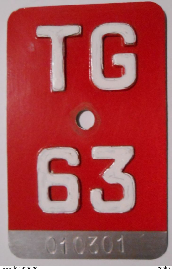 Velonummer Thurgau TG 63 - Plaques D'immatriculation