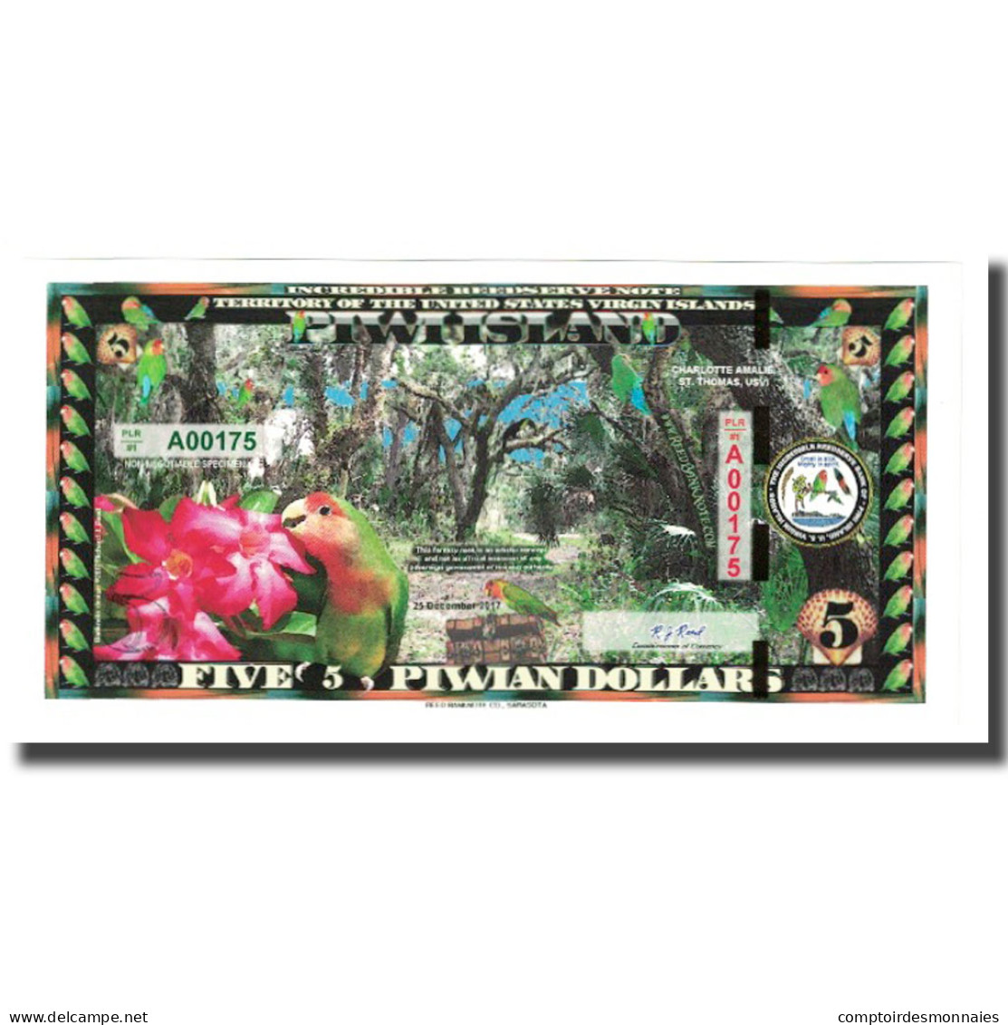 Billet, États-Unis, 5 Dollars, 2017, 2017-12-25, PIWI ISLAND, NEUF - Zu Identifizieren