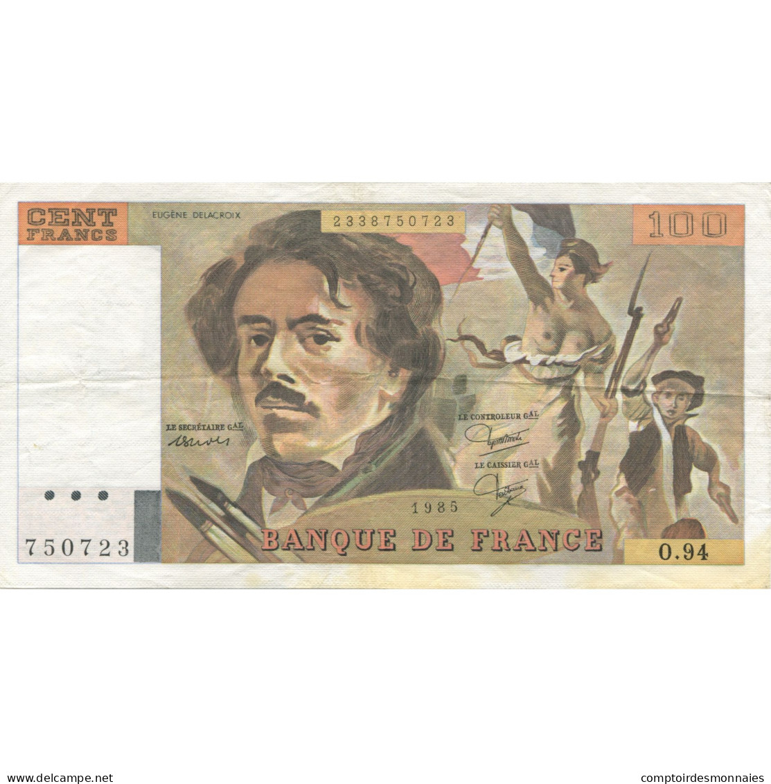 France, 100 Francs, Delacroix, 1985, SUP, Fayette:69.9, KM:154b - 100 F 1978-1995 ''Delacroix''