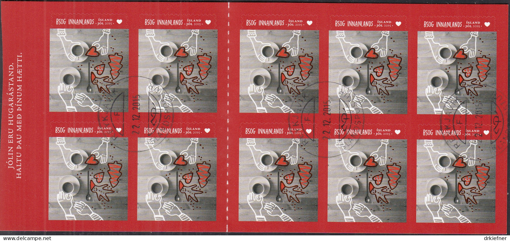 ISLAND  1480, Teil-Markenheftchen (10 Marken), Gestempelt, Beschnitten, Weihnachten, 2015 - Carnets