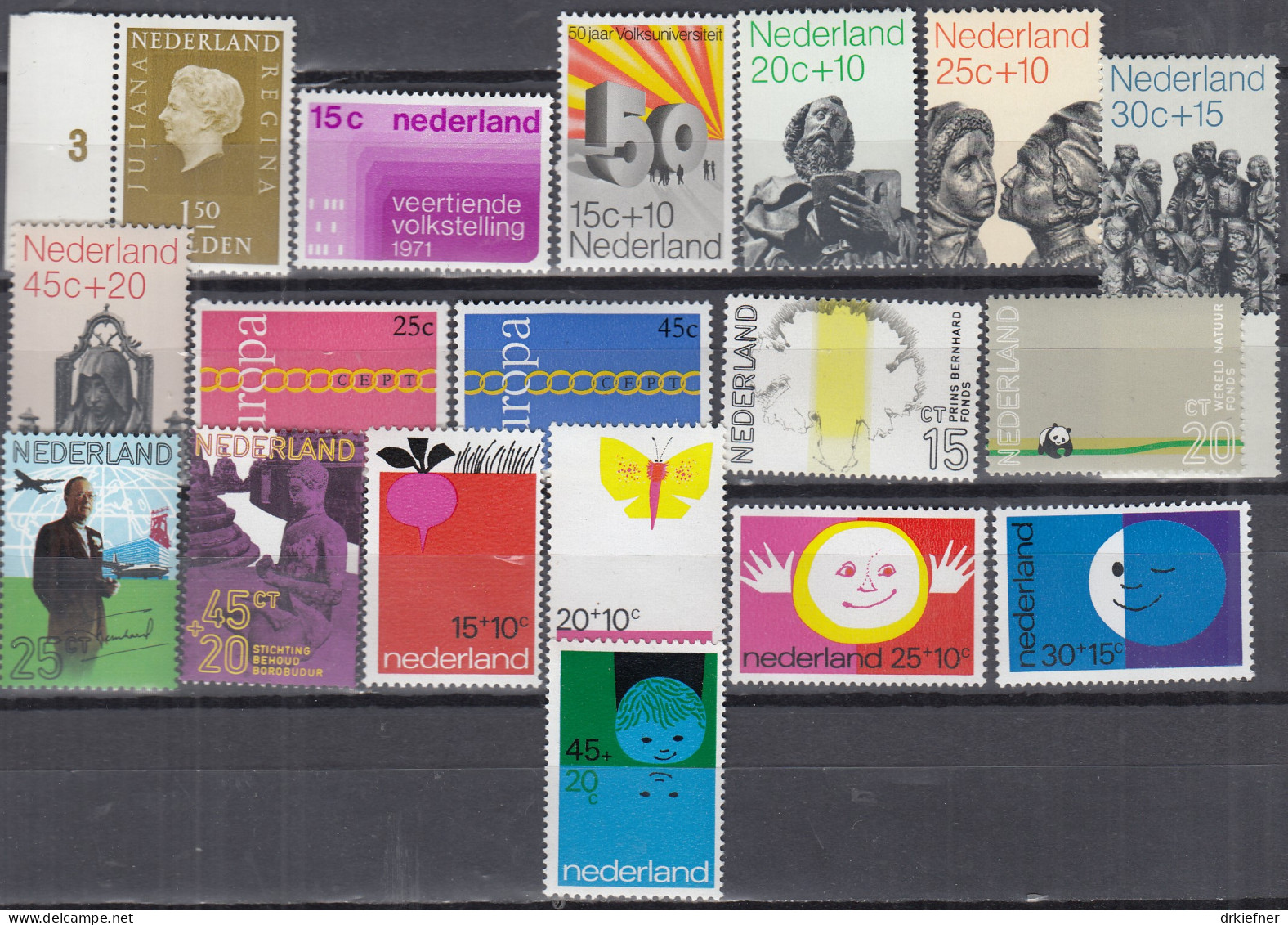 NIEDERLANDE  Jahrgang 1971,  Postfrisch **,  956-973, Ohne Block 10 - Années Complètes