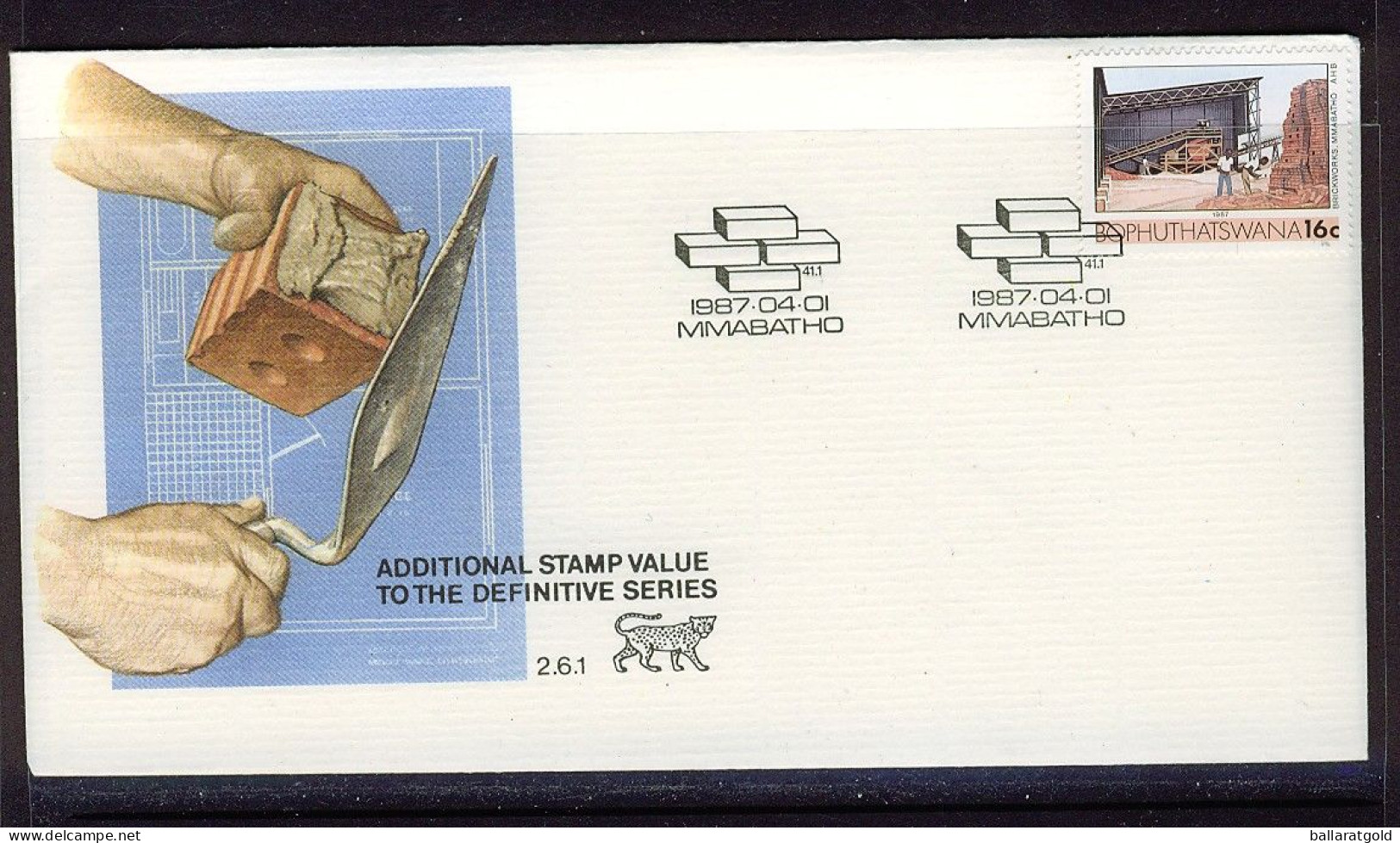 Bophuthatswana 1987 Bricklaying First Day Cover 2.6.1 - Bophuthatswana