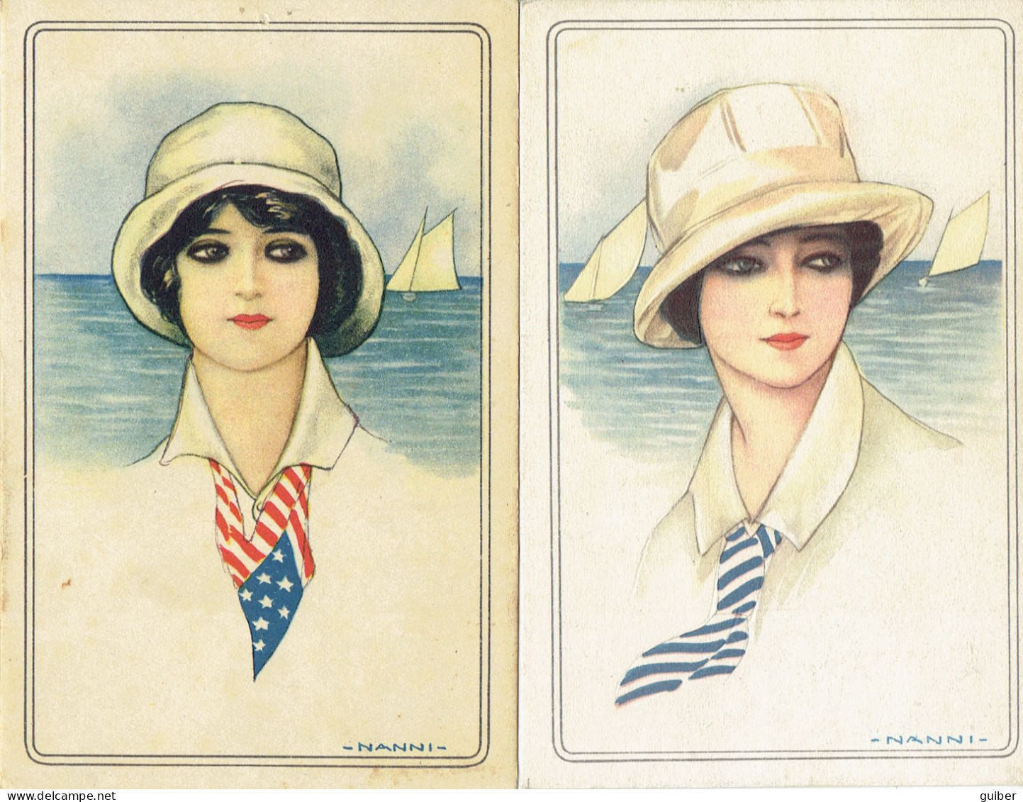 2 Cartes Signées Nanni Marine Femmes  Patriotiques - Nanni