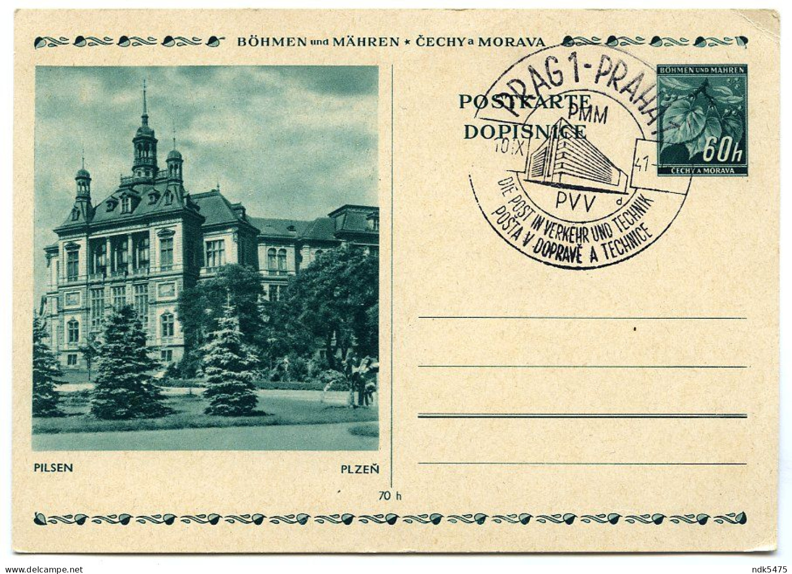 POSTAL STATIONERY : BOHMEN UND MAGREN - CECHY A MORAVA - PILSEN, 1941 / DIE POST - POSTA / PRAG, PRAHA - Briefe U. Dokumente