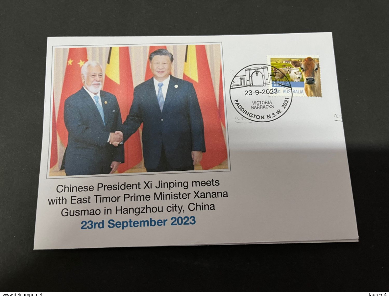 26-9-2023 (2 U 12) China President Xi Jinping Welcome Est Timor PM Gusmao In Hangzhou (OZ Stamp) - East Timor