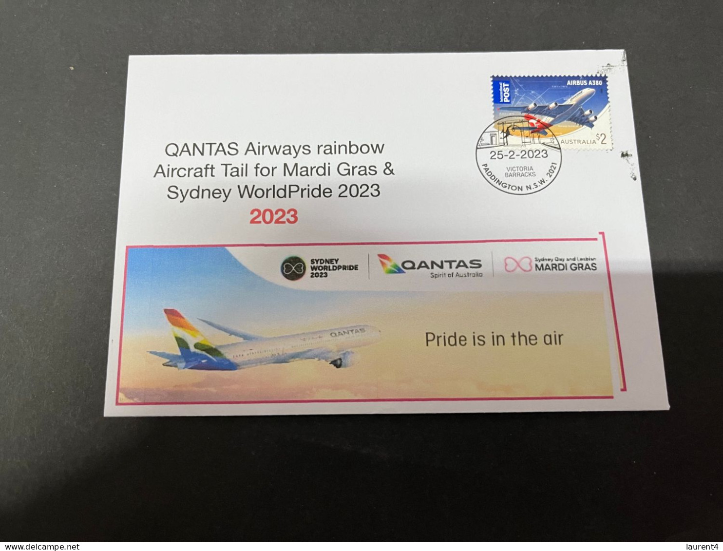 26-9-2023 (2 U 12) Sydney World Pride 2023 - QANTAS Rainbow Aircraft Tail (QANTAS A-380 Stamp) 25-2-2023 - Cartas & Documentos