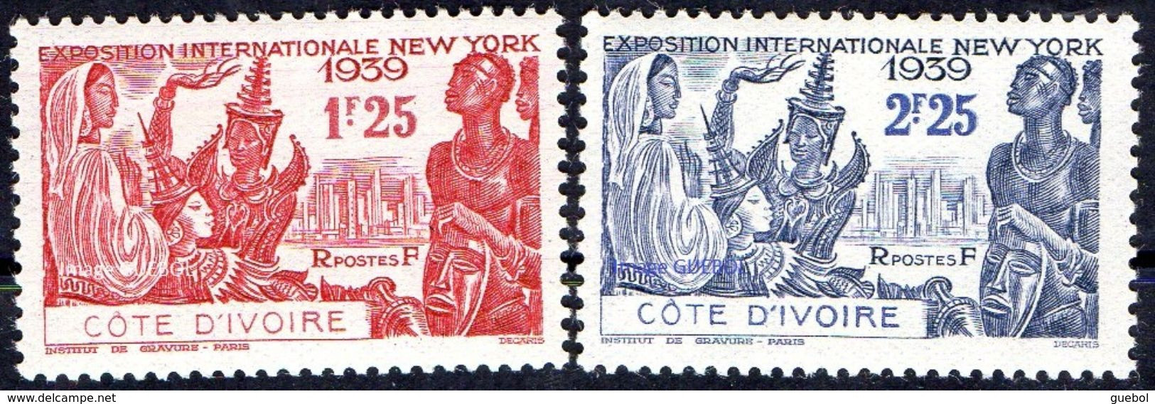 Détail De La Série Exposition Internationale De New York ** Cote D'Ivoire N° 144 Et 145 - 1939 Exposition Internationale De New-York