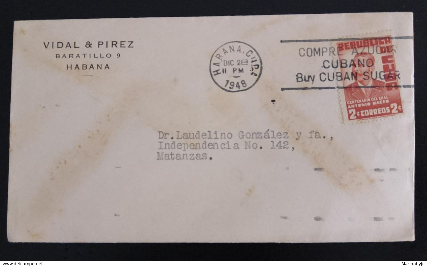 SD)1948, CUBA, LETTER, BUY CUBAN SUGAR, CENTENARY OF GENERAL ANTONIO MACEO - Collezioni & Lotti