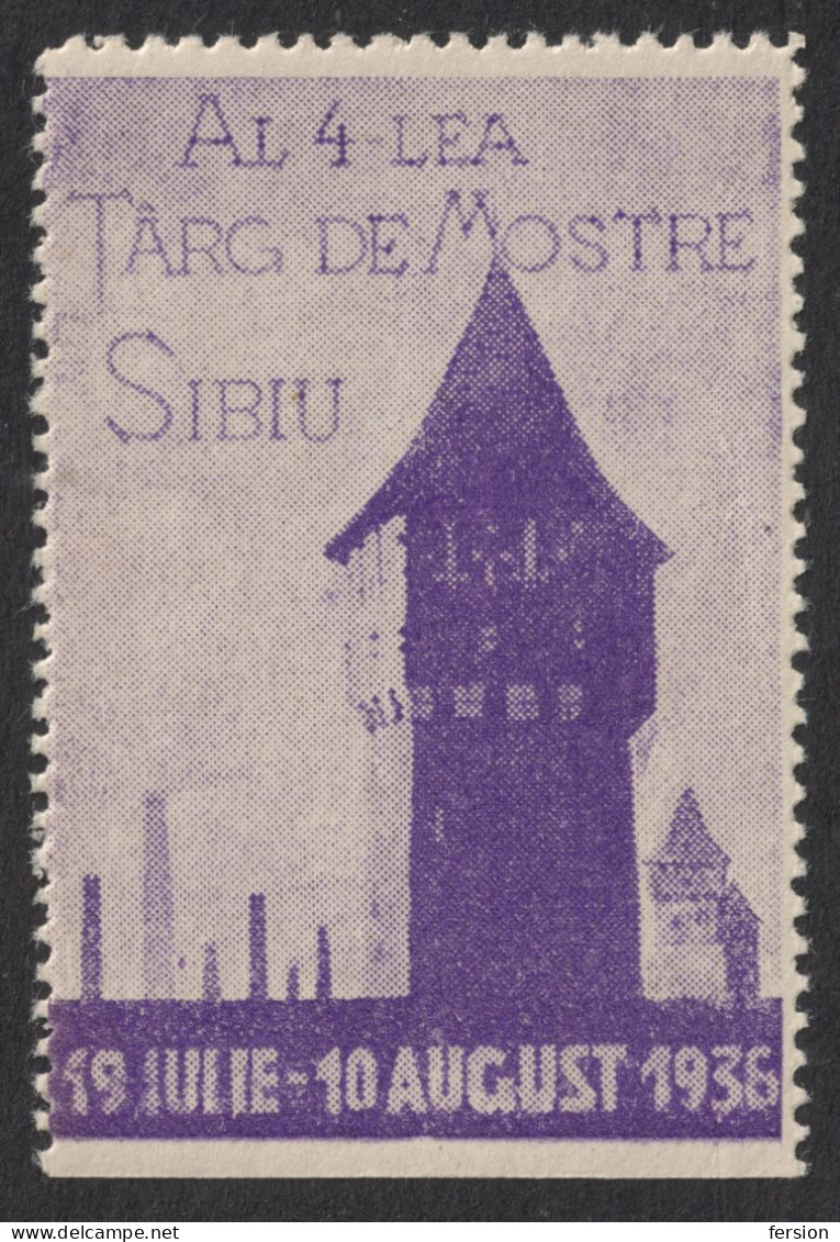 Sibiu Nagyszeben Hermannstadt Bastion Tower Chimney Romania Transylvania 1936 Exhibition Cinderella Vignette Label - Transylvania