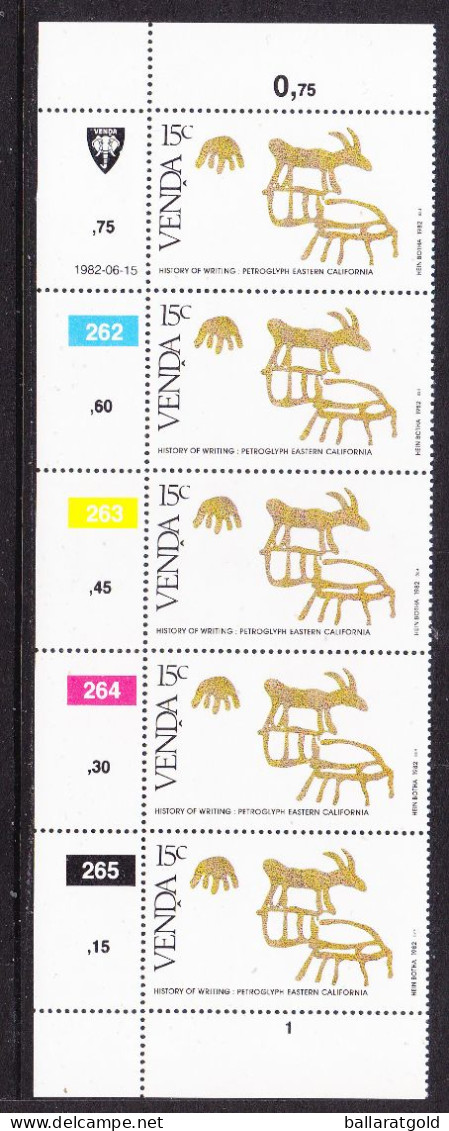 Venda 1982  - 15c History Of Writing Plate Strip 5 MNH - Venda