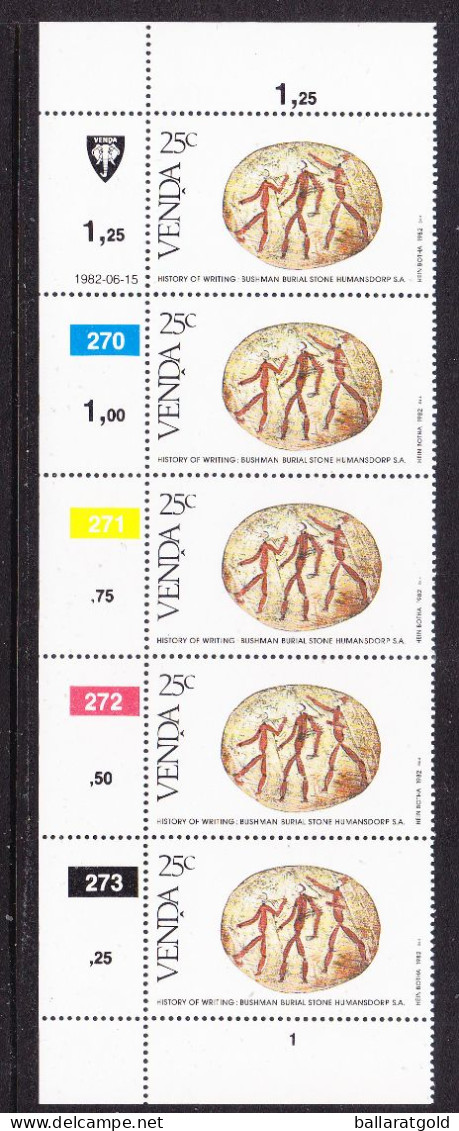 Venda 1982  - 25c History Of Writing Plate Strip 5 MNH - Venda