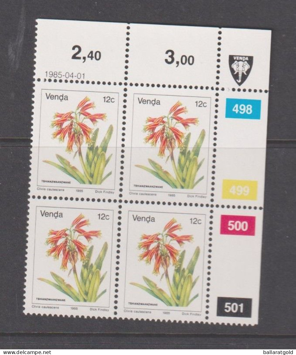 Venda 1985 - 12c Flower Plate Block 4 MNH - Venda