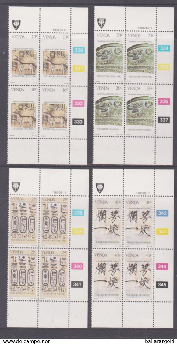 Venda 1983 History Of Writing First Plated Blocks 4 MNH - Venda