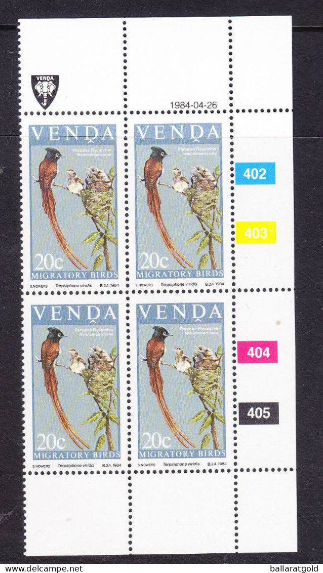 Venda 1984 Migratory Birds Set Plated Blocks 4 MNH - Venda