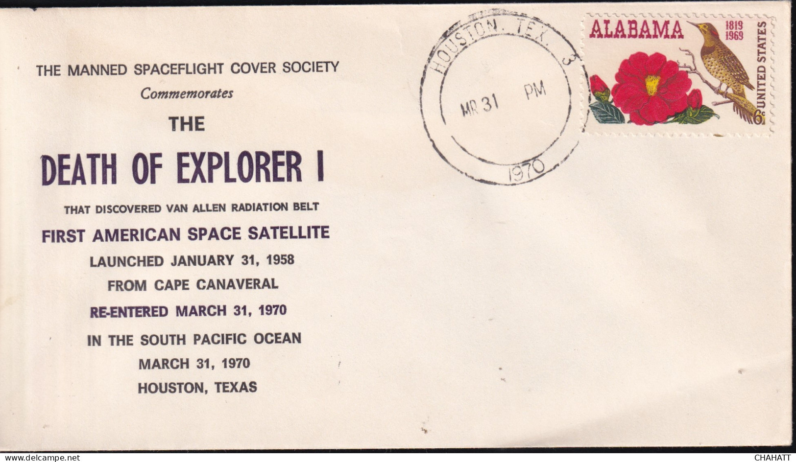 BIRDS- NORTHERN FLICKET BIRD ON COVER- THE DEATH OF EXPLORER- SPACE COVER- USA-1970-BX5-C1 - Piciformes (pájaros Carpinteros)