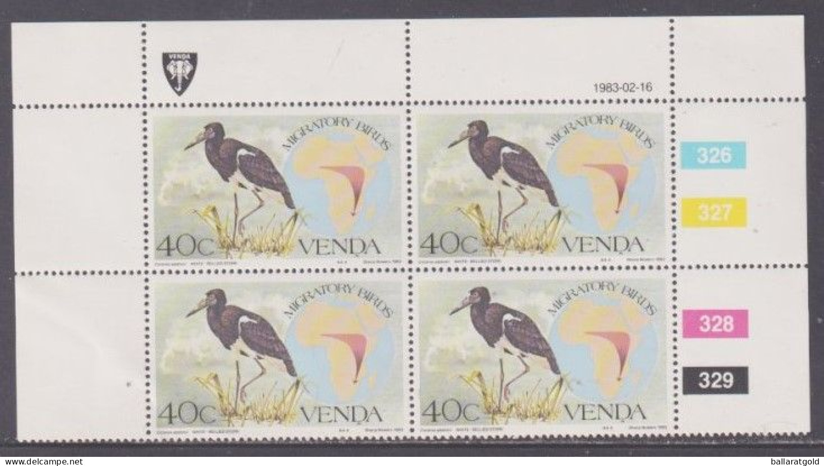 Venda 1983 Migratory Birds Plated Blocks 4 MNH - Venda