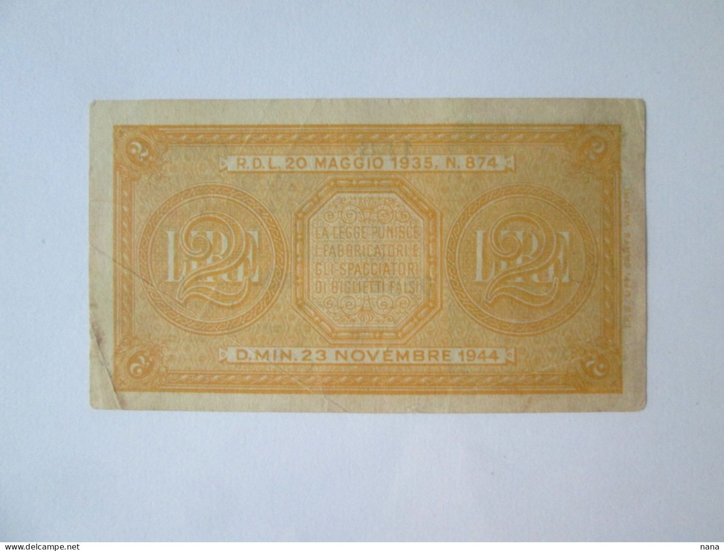 Italy 2 Lire 1944 Banknote See Pictures - Italië – 2 Lire