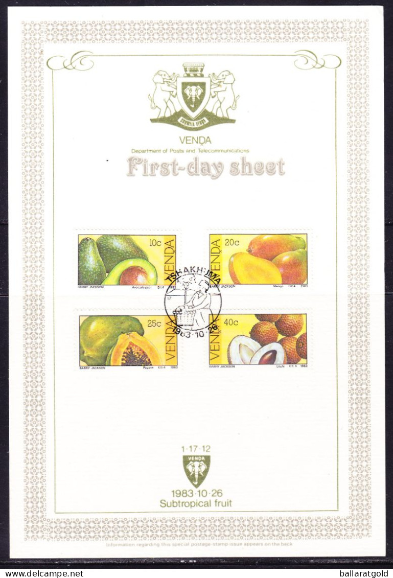 Venda 1983 Sub Tropical Fruit First Day Sheet 1.17.12 - Venda