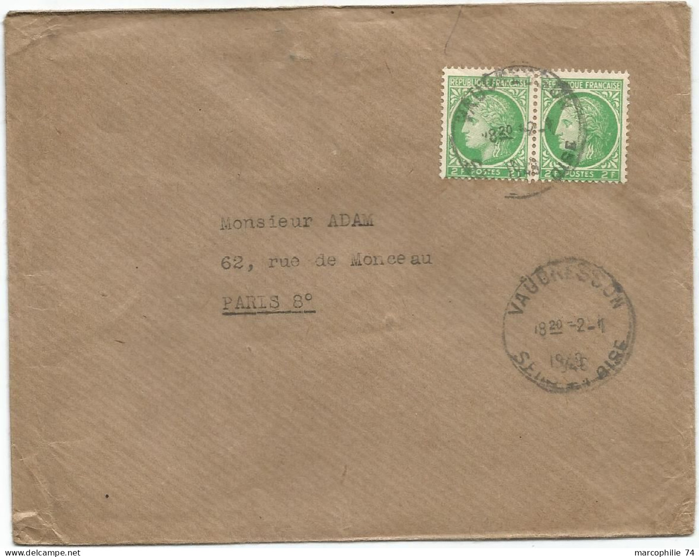 FRANCE MAZELIN 2FR PAIRE LETTRE VAUCRESSON 2.1.1948 TARIF IMPRIME - 1945-47 Ceres De Mazelin