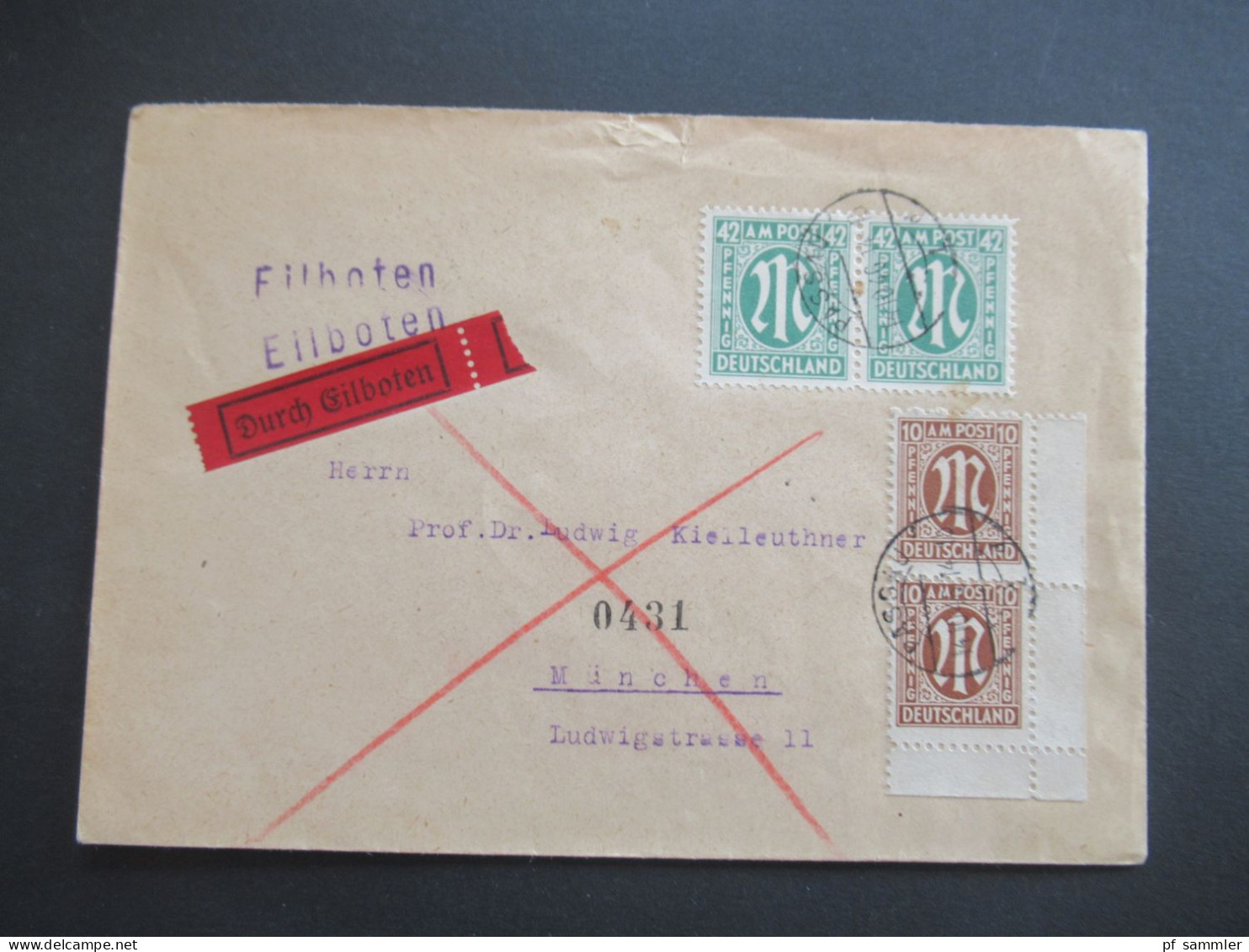 Am Post 14.10.1946 MiF Nr.6 (2) Eckrandstück Und Nr.31 (2) Durch Eilboten / Express Passau - München - Briefe U. Dokumente