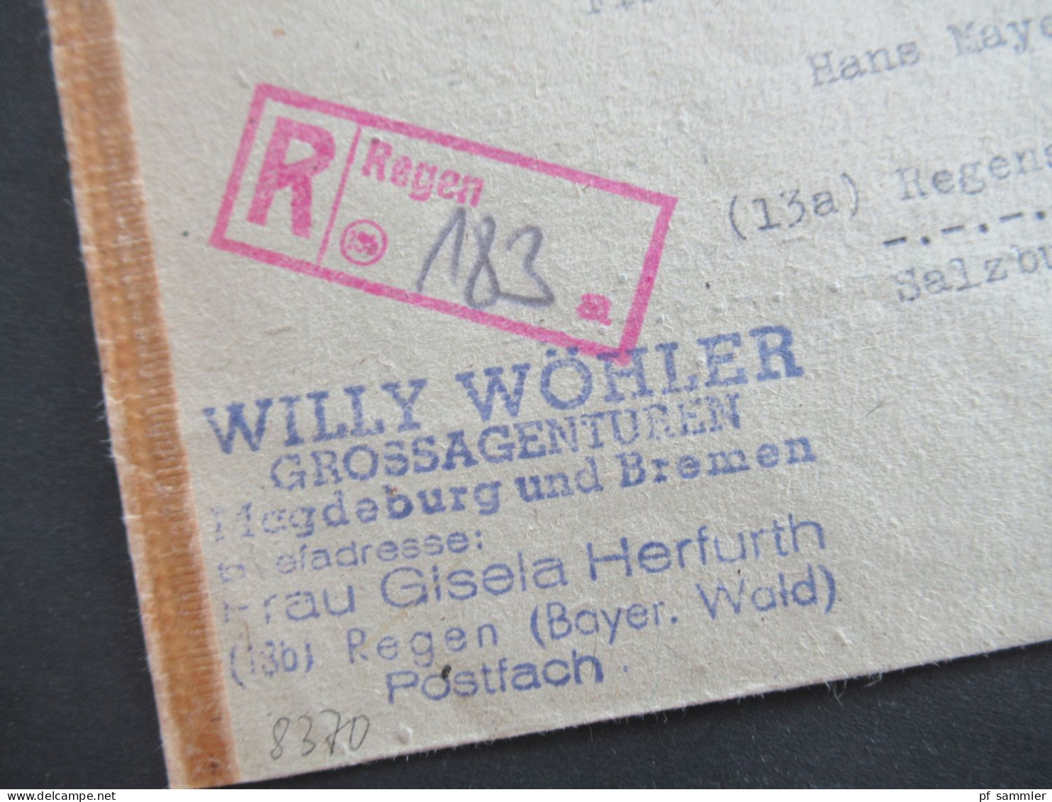 Bizone Bandaufdruck 16.8.1948 Zensurbeleg Einschreiben Not R-Zettel Als Stempel Regen (Bayer. Wald) - Regensburg - Storia Postale