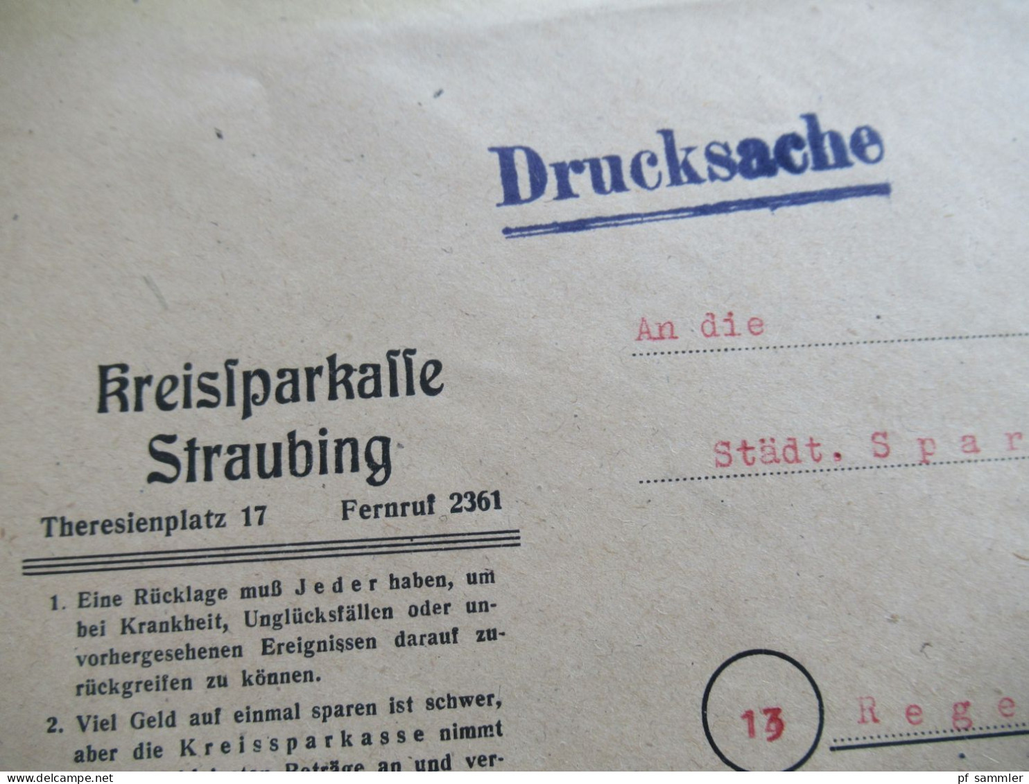 Bandaufdruck 1948 Nr.37 I EF Dekorativer Umschlag Kreissparkasse Straubing Mit Werbung Besucht Die Rennen Traberstadt - Brieven En Documenten