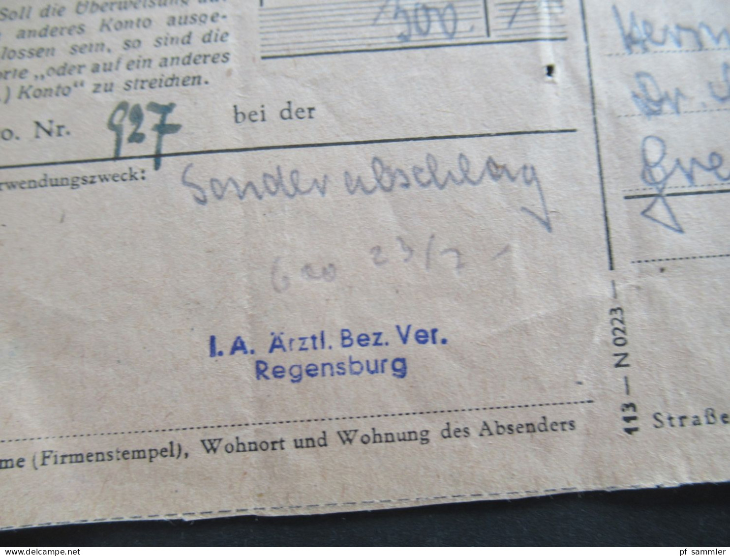 Bandaufdruck 1948 Nr.37 I EF Drucksache / Überweisung über 300 Reichsmark Kreissparkasse Wolfstein In Freyung - Storia Postale