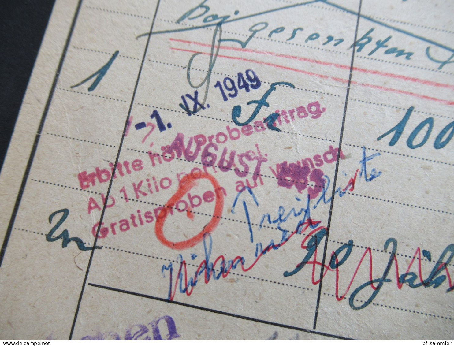 Bizone 1948 Nr.40 I EF Drucksache Antwortkarte Freistempel Grafenau mit Marke überklebt! Porto bezahlt durch Freistempel