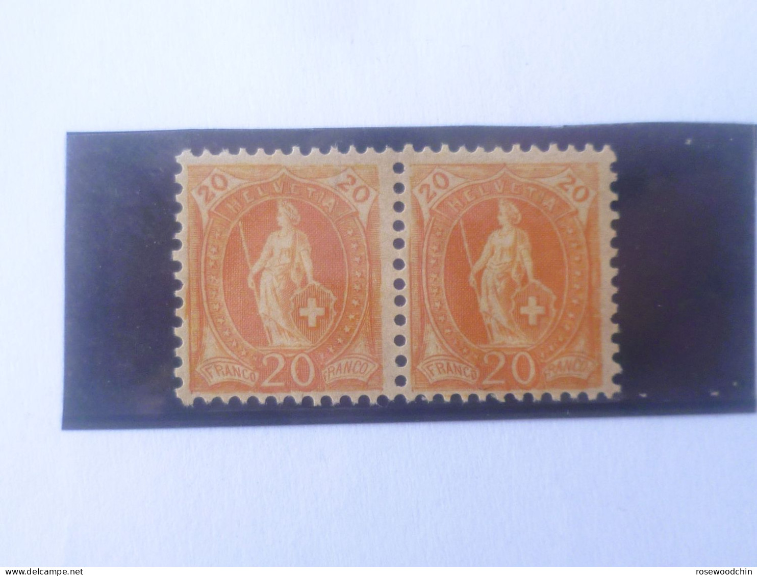 1882-1904 SWITZERLAND STANDING HELVETIA 20C PAIR OF 2 STAMP MNH (S-91) - Unused Stamps