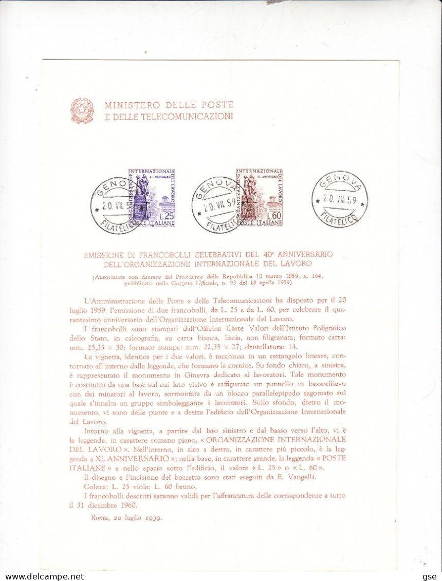 ITALIA  1959 - Folder  O.I.L.  - Annullo Speciale - IAO