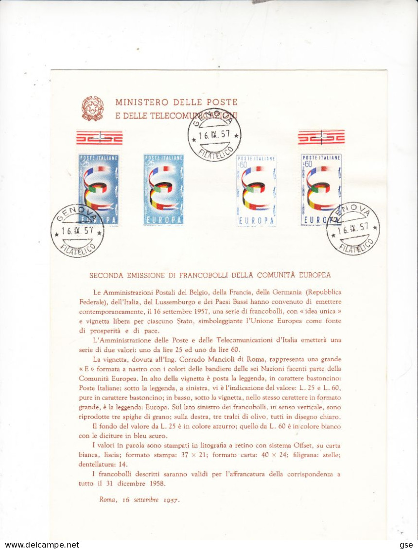 ITALIA  1957 - Folder  Europa 1957 - Aggiunta Francobolli - 1957