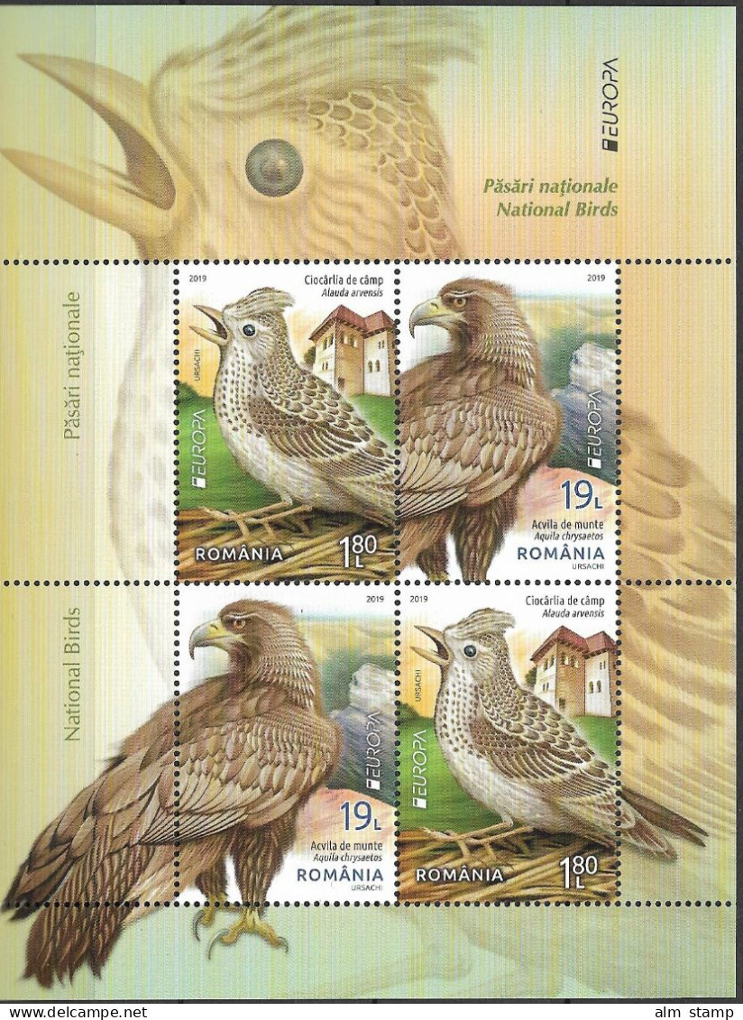 2019  Rumänien   Mi. Bl. 785 I  **MNH    EUROPA  -NATIONAL BIRDS - 2019