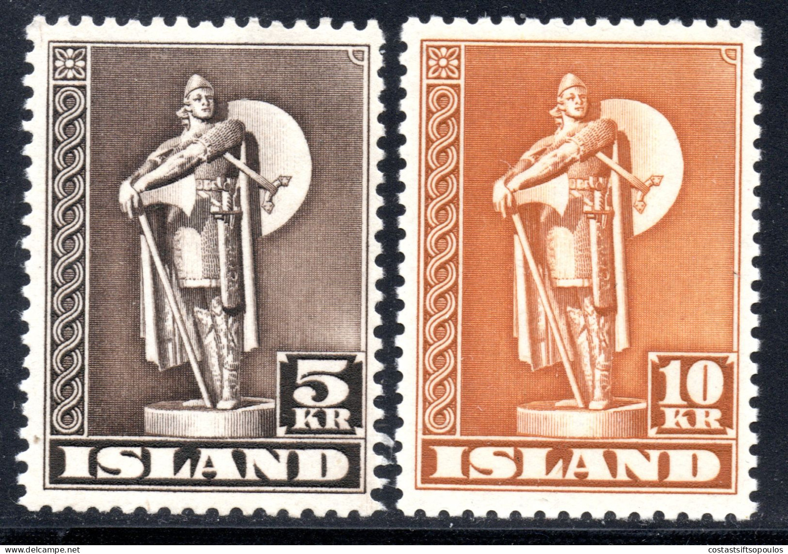 1839.ICELAND. 1947 THORFIN KARISEFNI 5KR, 10KR. PERF. 11.5 #230a,231a  MNH - Nuevos