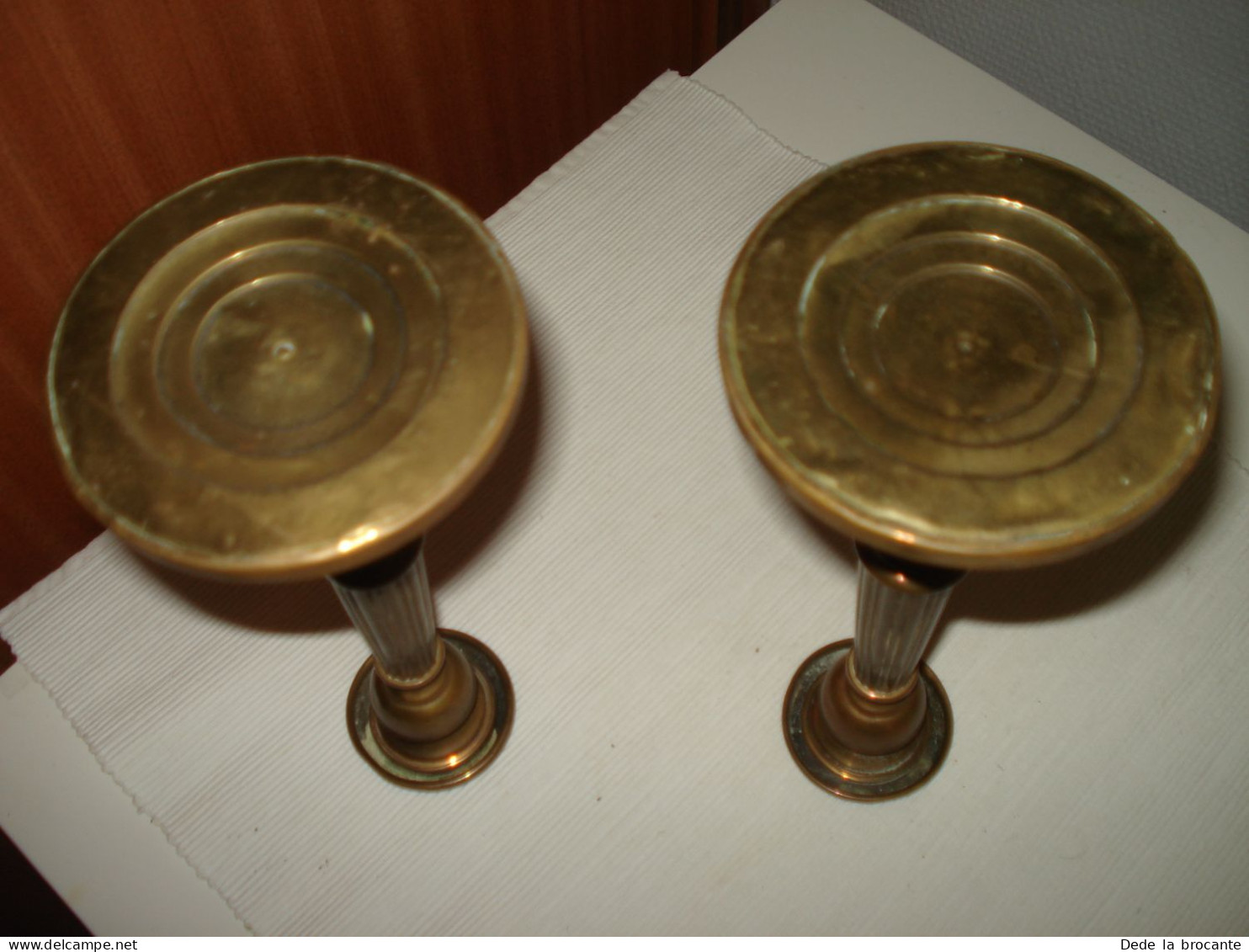 O15 / Paire Bougeoirs - Cuivre Et Laiton - Empire - H 16,5 Cm - Poids  1 , 15 Kg - Candelabri E Candelieri