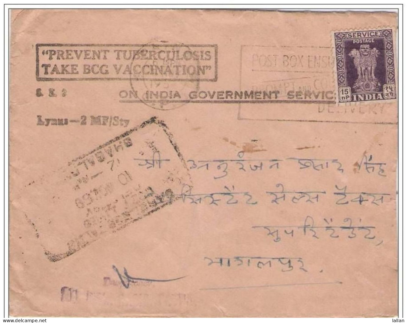 "PREVENT TUBERCULOSIS TAKE BCG VACCINATION"-Slogan In Bold, Govt Of India Envelope Only For Govt. Use,Rare, 1960LPS1 - Maladies