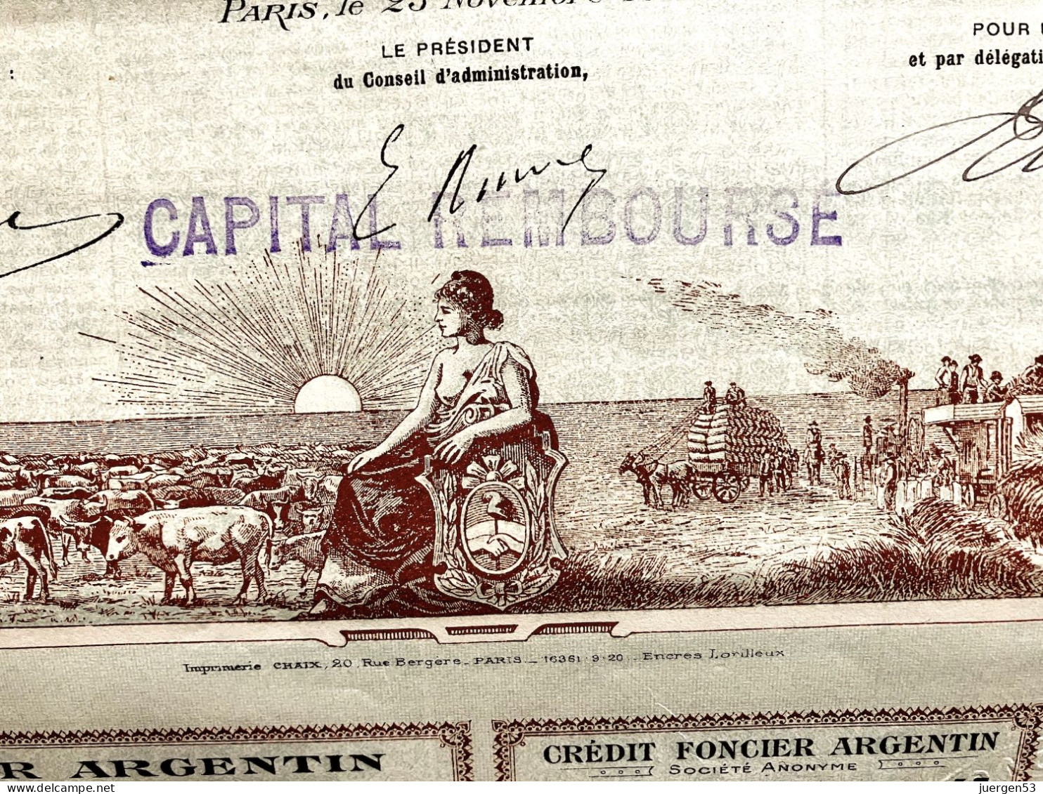 Crédit Foncier Argentin S. A., Action 1920 - Banque & Assurance